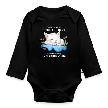 Offizielles Schlafshirt personalisiert mit Katze - Baby Bio-Langarm-Body - Schwarz - Vorne