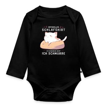 Offizielles Schlafshirt personalisiert mit Katze - Baby Bio-Langarm-Body - Schwarz - Vorne