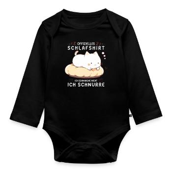 Offizielles Schlafshirt personalisiert mit Katze - Baby Bio-Langarm-Body - Schwarz - Vorne
