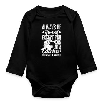 Lustiger Baseball - Baby Bio-Langarm-Body - Schwarz - Vorne