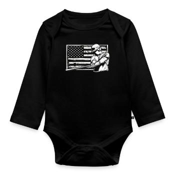 Lustiger Baseball - Baby Bio-Langarm-Body - Schwarz - Vorne
