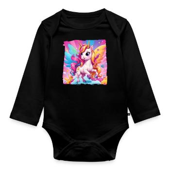 Einhorn - Baby Bio-Langarm-Body - Schwarz - Vorne