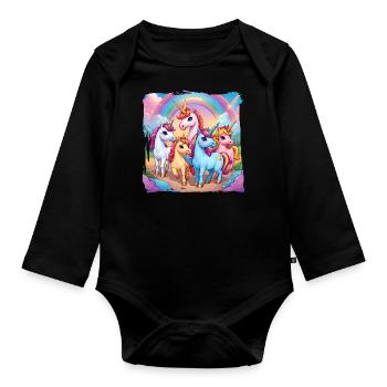Einhornfamilie - Baby Bio-Langarm-Body - Schwarz - Vorne