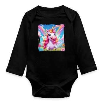 Einhorn - Baby Bio-Langarm-Body - Schwarz - Vorne