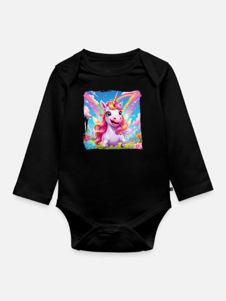 Einhorn - Langærmet babybody, økologisk bomuld - sort