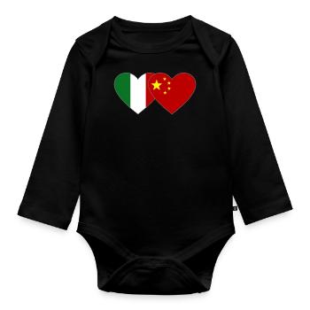 Italy China Flag Heart - Organic Longsleeve Baby Bodysuit - black - Front