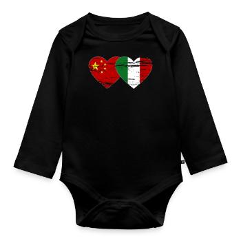 China Italy Flag Heart Used - Organic Longsleeve Baby Bodysuit - black - Front