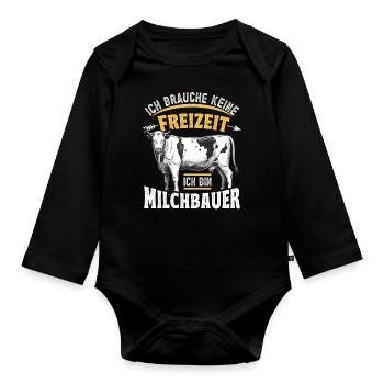 Landwirt Milchbauer Kuhbauer Spruch - Baby Bio-Langarm-Body - Schwarz - Vorne