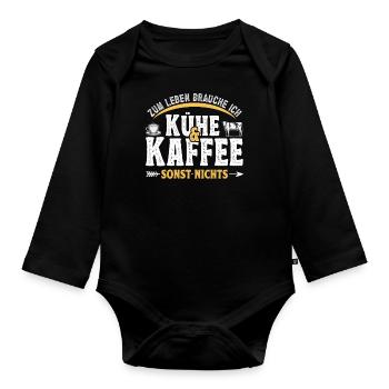 Landwirt Kuhbauer Kühe und Kaffee - Baby Bio-Langarm-Body - Schwarz - Vorne