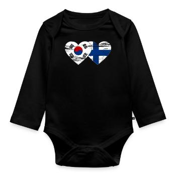 Corée du Sud Finlande Drapeau Coeur Utilisé - Body Bébé bio manches longues - noir - Devant