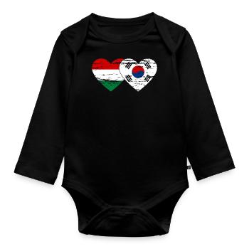 Hongrie Corée du Sud Drapeau Coeur Utilisé - Body Bébé bio manches longues - noir - Devant