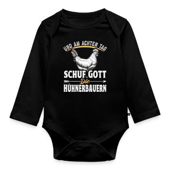 Hühnerbauer Huhn Hühner Gott - Baby Bio-Langarm-Body - Schwarz - Vorne