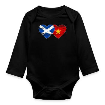 Scotland Vietnam Flag Heart Used - Organic Longsleeve Baby Bodysuit - black - Front
