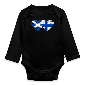 Scotland Finland Flag Heart Used - Organic Longsleeve Baby Bodysuit - black - Front