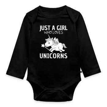 Nur Ein Mädchen, Das Einhörner Liebt. - Baby Bio-Langarm-Body - Schwarz - Vorne