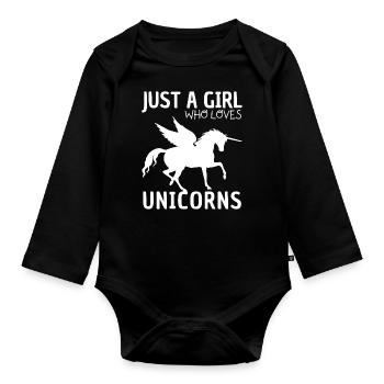 Nur Ein Mädchen, Das Einhörner Liebt. - Baby Bio-Langarm-Body - Schwarz - Vorne