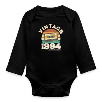 1984 Retro sunset cassette - Birthday gift - Organic Longsleeve Baby Bodysuit - black - Front