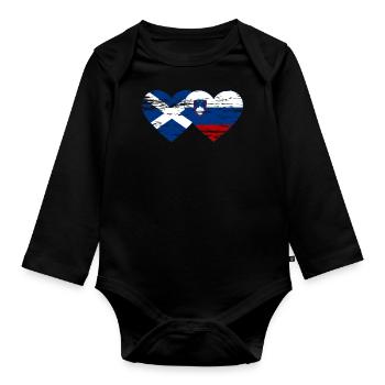 Scotland Slovenia flag heart used - Organic Longsleeve Baby Bodysuit - black - Front