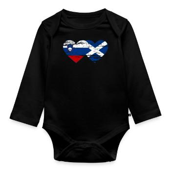 Slovenia Scotland Flag Heart Used - Organic Longsleeve Baby Bodysuit - black - Front