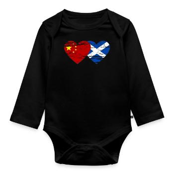 Scotland China Flag Heart Used - Organic Longsleeve Baby Bodysuit - black - Front