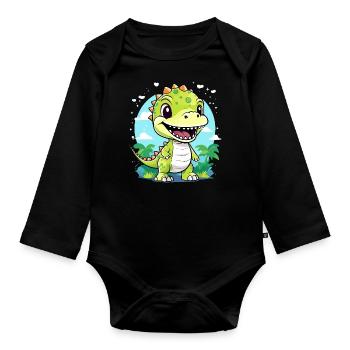 cute dinosaur, dino, little t-rex for kids - Organic Longsleeve Baby Bodysuit - black - Front