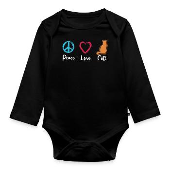 Paix Amour Chats - Body Bébé bio manches longues - noir - Devant