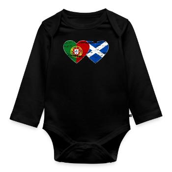 Portugal Scotland Flag Heart Used - Organic Longsleeve Baby Bodysuit - black - Front