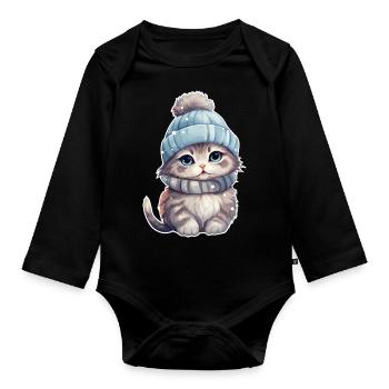 Winter Cat - Organic Longsleeve Baby Bodysuit - black - Front