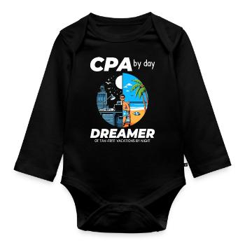 CPA Daydreams: Balancing Work and Bliss in Split - Organic Longsleeve Baby Bodysuit - black - Front