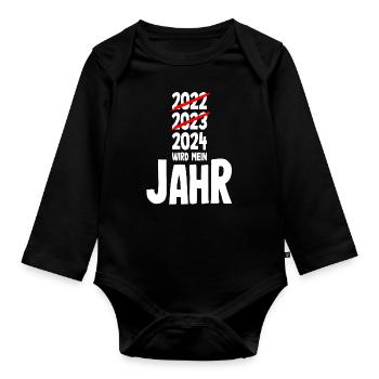 Silvester 2024 wird mein Jahr - Baby Bio-Langarm-Body - Schwarz - Vorne