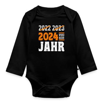 Silvester 2024 wird mein Jahr - Baby Bio-Langarm-Body - Schwarz - Vorne