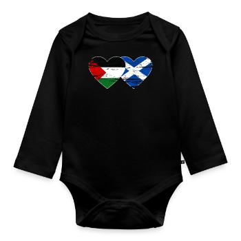 Palestine Scotland Flag Heart Used - Organic Longsleeve Baby Bodysuit - black - Front