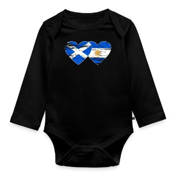 Scotland Argentina Flag Heart Used - Organic Longsleeve Baby Bodysuit - black - Front