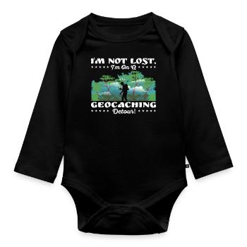 Ich habe mich nicht verlaufen, ich bin auf einem Geocaching-Umweg! - Baby Bio-Langarm-Body - Schwarz - Vorne