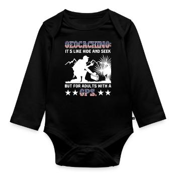 like hide and seek, but for adults with a GPS. - Organic Longsleeve Baby Bodysuit - black - Front
