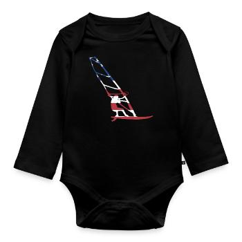 Sport Us Flag Windsurfing - Baby Bio-Langarm-Body - Schwarz - Vorne