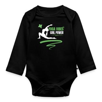 Yoga Vibes - Girl Power - cute women yoga design - Organic Longsleeve Baby Bodysuit - black - Front