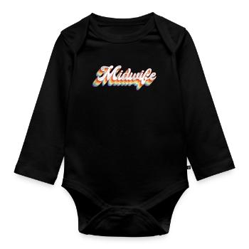 Nurse Midwife Birth Worker Retro - Baby Bio-Langarm-Body - Schwarz - Vorne