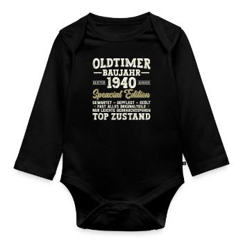 84th Birthday Vintage 1940's - Organic Longsleeve Baby Bodysuit - black - Front