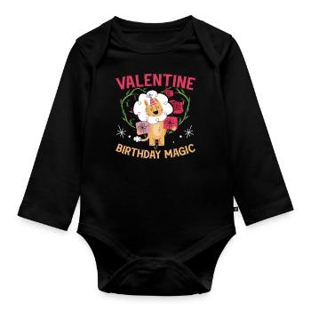 Valentine's Day Birthday Party, February 14 - Organic Longsleeve Baby Bodysuit - black - Front