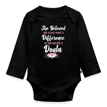 Doula Birth Worker She Believed - Baby Bio-Langarm-Body - Schwarz - Vorne