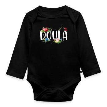 Doula Birth Worker Flower - Baby Bio-Langarm-Body - Schwarz - Vorne