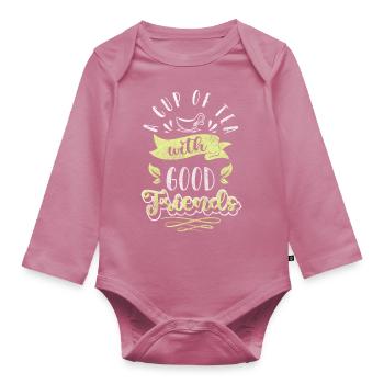 Tea Lover Relaxation Heat Teapot - Organic Longsleeve Baby Bodysuit - mauve - Front