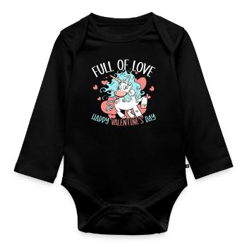 Valentine's Day Gift February 14 Cute Unicorn - Organic Longsleeve Baby Bodysuit - black - Front