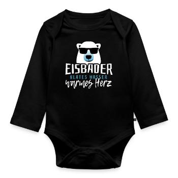 Eisbader kaltes Wasser warmes Herz Eisbaden Eisbad - Baby Bio-Langarm-Body - Schwarz - Vorne