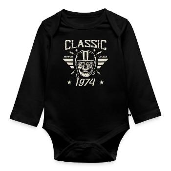 Vintage Classic Birthday Gift Born in 1974 - Organic Longsleeve Baby Bodysuit - black - Front