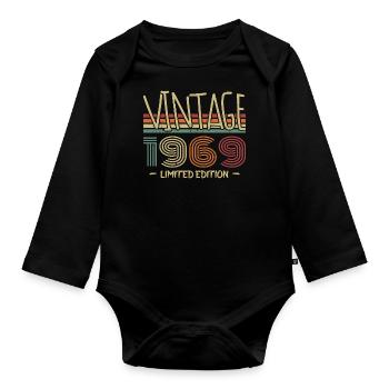Jahrgang 1969 Retro 1969 Jubiläumsgeschenk - Baby Bio-Langarm-Body - Schwarz - Vorne