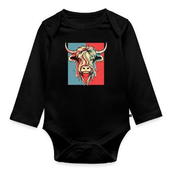 Portrait Highland Vache Highland Génisse Highland - Body Bébé bio manches longues - noir - Devant