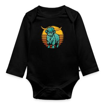 Retro Highland Cow Highland Heifer Breeder - Organic Longsleeve Baby Bodysuit - black - Front