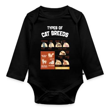 Types Of Cats, Cat Breeds List Animal Pet Lover - Organic Longsleeve Baby Bodysuit - black - Front